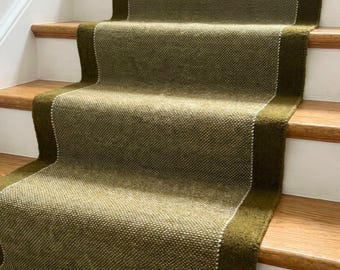 Olijfwollen loper: moderne platgeweven loper in de gang - Scandinavisch Japandi-minimalistisch - tapijt uit het midden van de eeuw