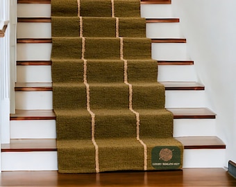 Jute Runner Rug , Olive Green Runner Rug, Staircase runner rug , Striped Runner, Natural Fiber Rug,Custom Size Hallway Runner , Stair Runner