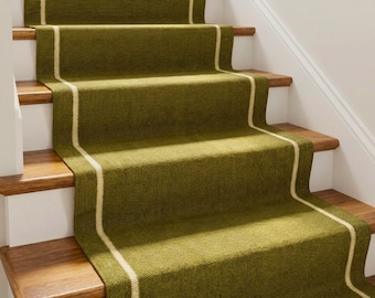 Olive Green Wool Runner: Minimalist Staircase & Hallway Carpet, Modern Solid Handwoven Runner, Dopamine Decor