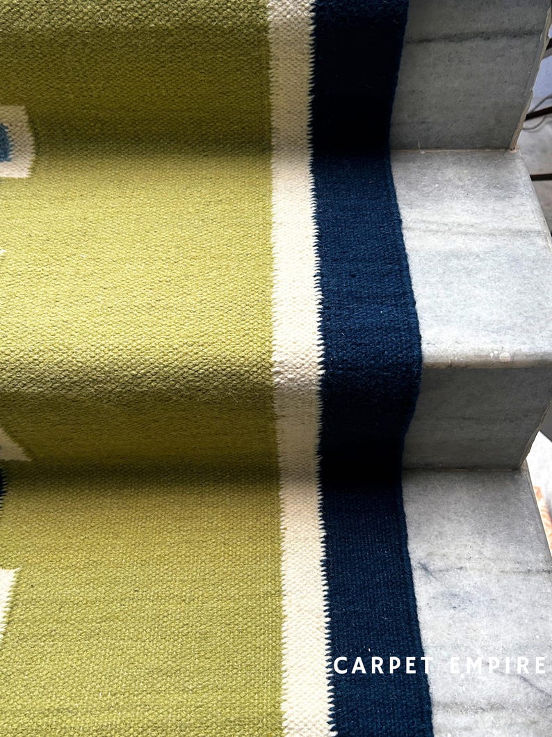 Boho Green Runner: Lime Hallway-stairway Runner • Wool Chartreuse Navy ...