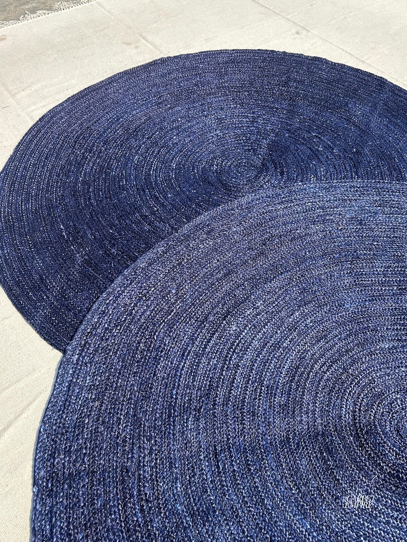 Blue Round Rug Navy Blue Jute Circle Rug Blue Round Area Rug Boho
