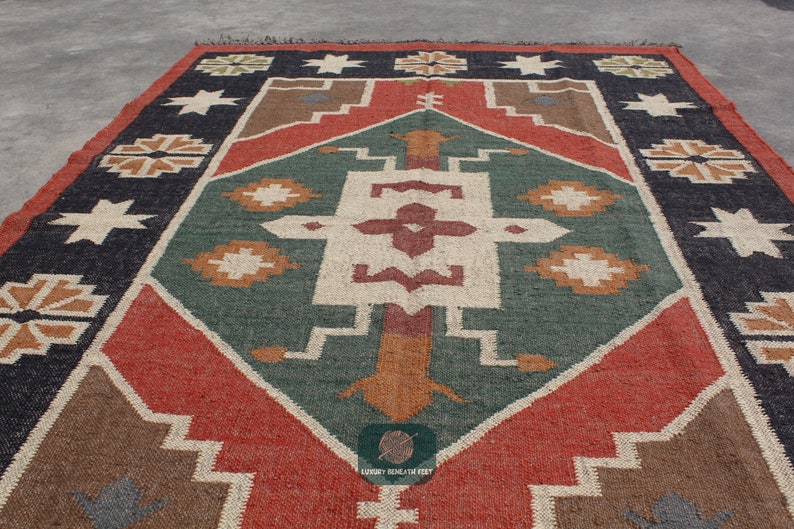 Wool and Jute Rug, Natural & Handmade Kilim Dhurrie Rug, Traditional ...