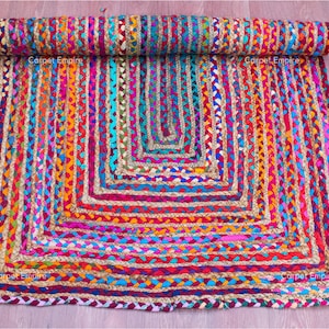 Handwoven Bohemian Chindi Rug, Multicolor Rug , Chindi Jute Area Rug For Living Room , Bedroom , Colorful Area Rug , Boho , Hippie Chic Rug