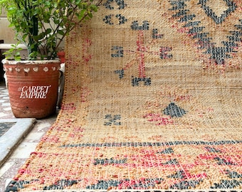 Neutral Rustic Hemp Cotton Rug | Handwoven Vintage Southwestern Navajo Kilim Pattern Rug | Peruvian Rug |Indian Traditional Carpet 9x12 8x10