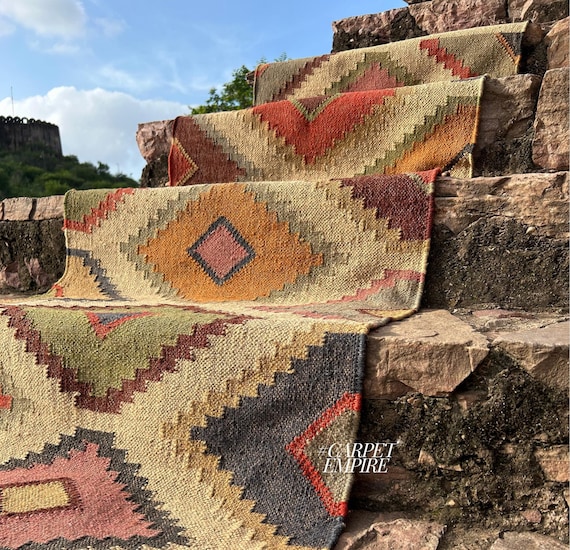 Multicolor Kilim Stair Runner | Vintage Aztec Motif Style | Handmade Turkish Stair Decor | Geometric Traditional Hallway , Entryway Runner