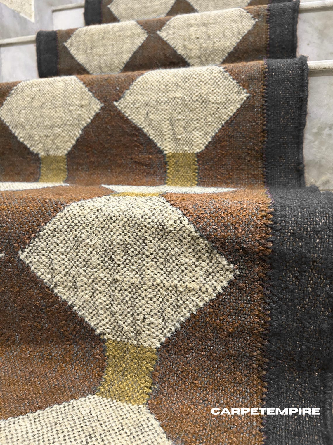 Earthy Fun Runner Rug Rustic Brown Runner: Handwoven Wool Jute Kilim Runner, Geometric Earthy ...