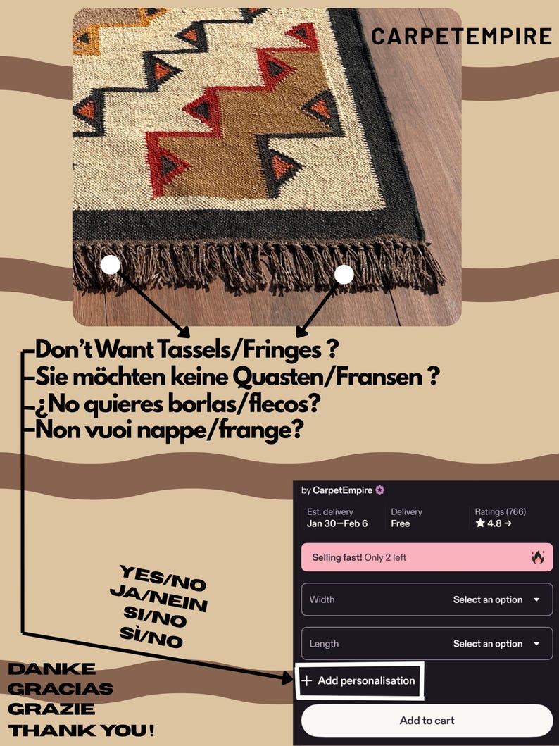 Southwestern Rug: Handmade Kilim Moroccan Wool Jute Area Rug - Mustard Vintage Flatweave Indian Dhurrie image 5