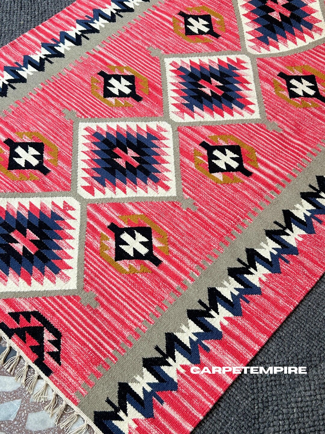 Boho Pink Kilim Rug: Handloomed Pink Peruvian Rug, Soft Wool Kids ...