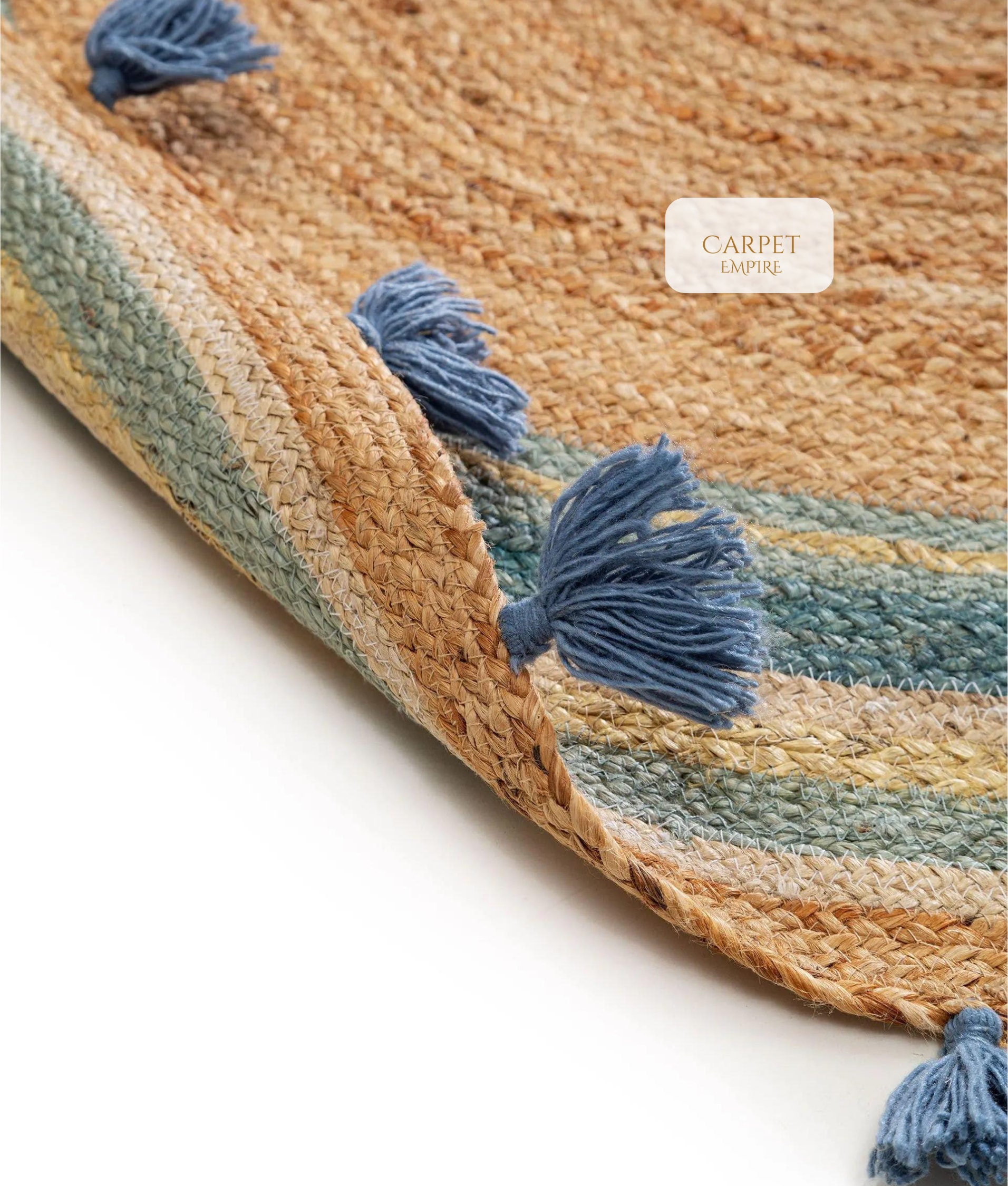 Exclusive Jute Round Rug With Blue Color Border & Fringes,natural Fiber ...