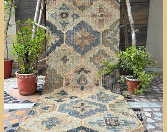 Vintage Rustikaler Treppenläufer | Neutrale Kilim-Motive | Handgemachtes Türkisches Treppendekor | Geometrischer traditioneller Flur, Eingangsbereich, Gangläufer