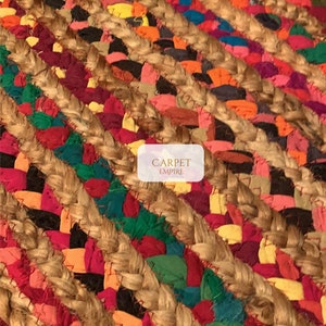 Rustic and cheerful jute runner for console tables, woven with multicolor fabric for an eclectic touch

Artisan-crafted chindi jute runner with natural materials and vibrant colors, perfect for festive tablescapes