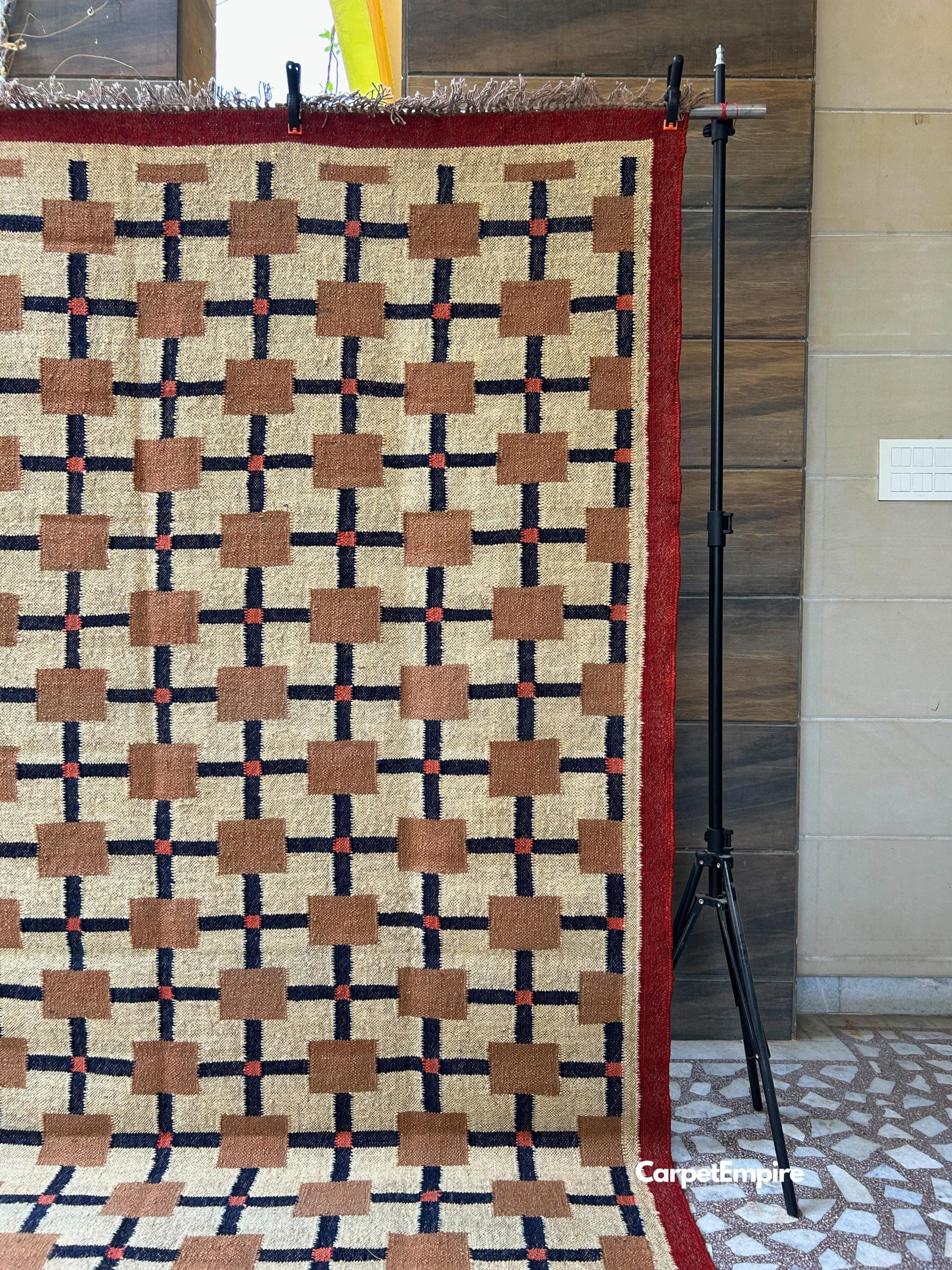 Geometric Wool Jute Traditional Rug - Handmade Vintage Kilim Area Rug ...