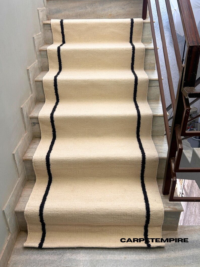 Runner Solid Design White Wool Runner: 100% Soft Natural Wool - Minimalist Solid Design ...