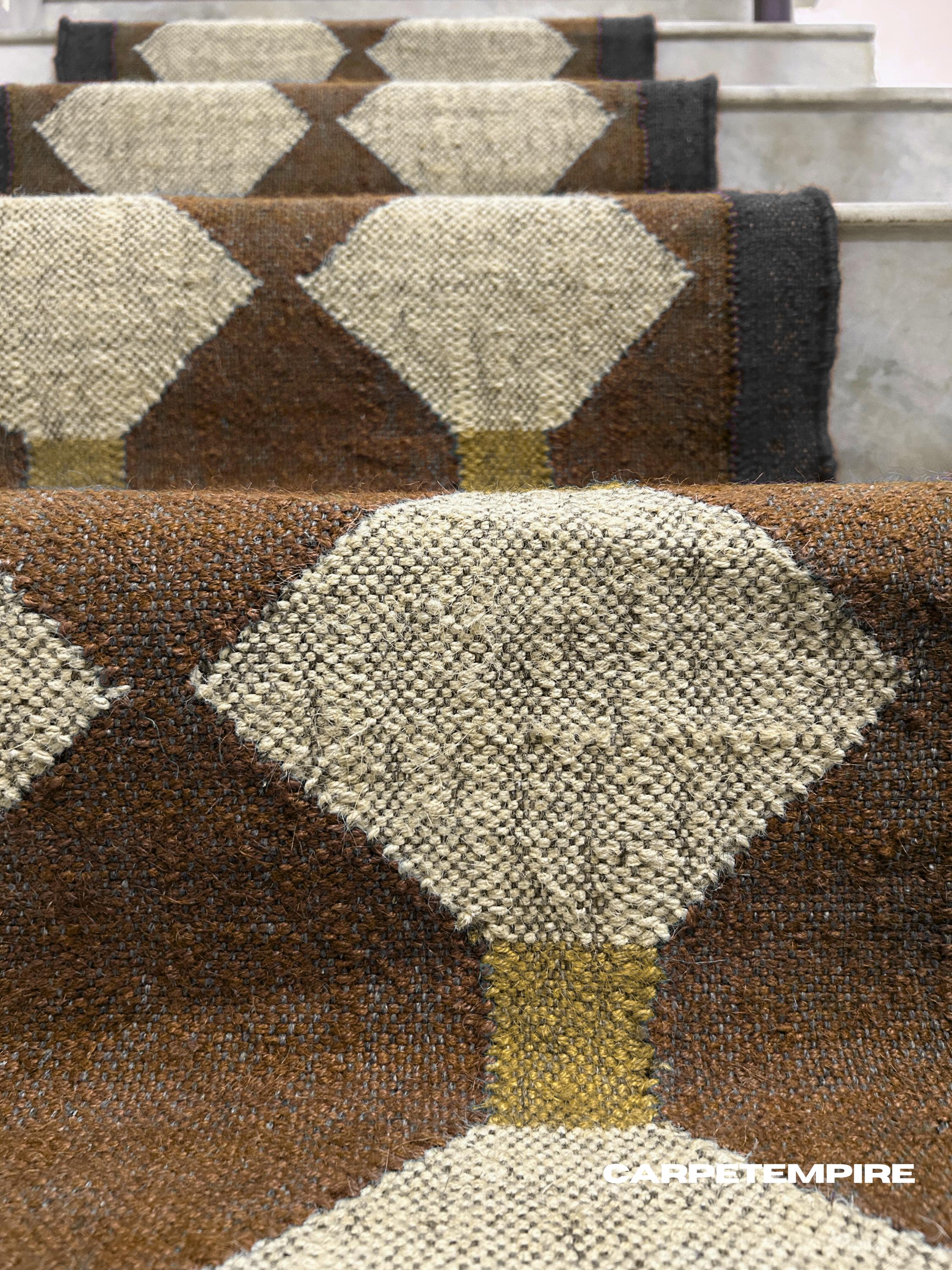 Earthy Fun Runner Rug Rustic Brown Runner: Handwoven Wool Jute Kilim Runner, Geometric Earthy ...
