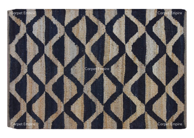 Braided Hemp Natural Jute Rug With Unique Pattern , Dualtone of Black