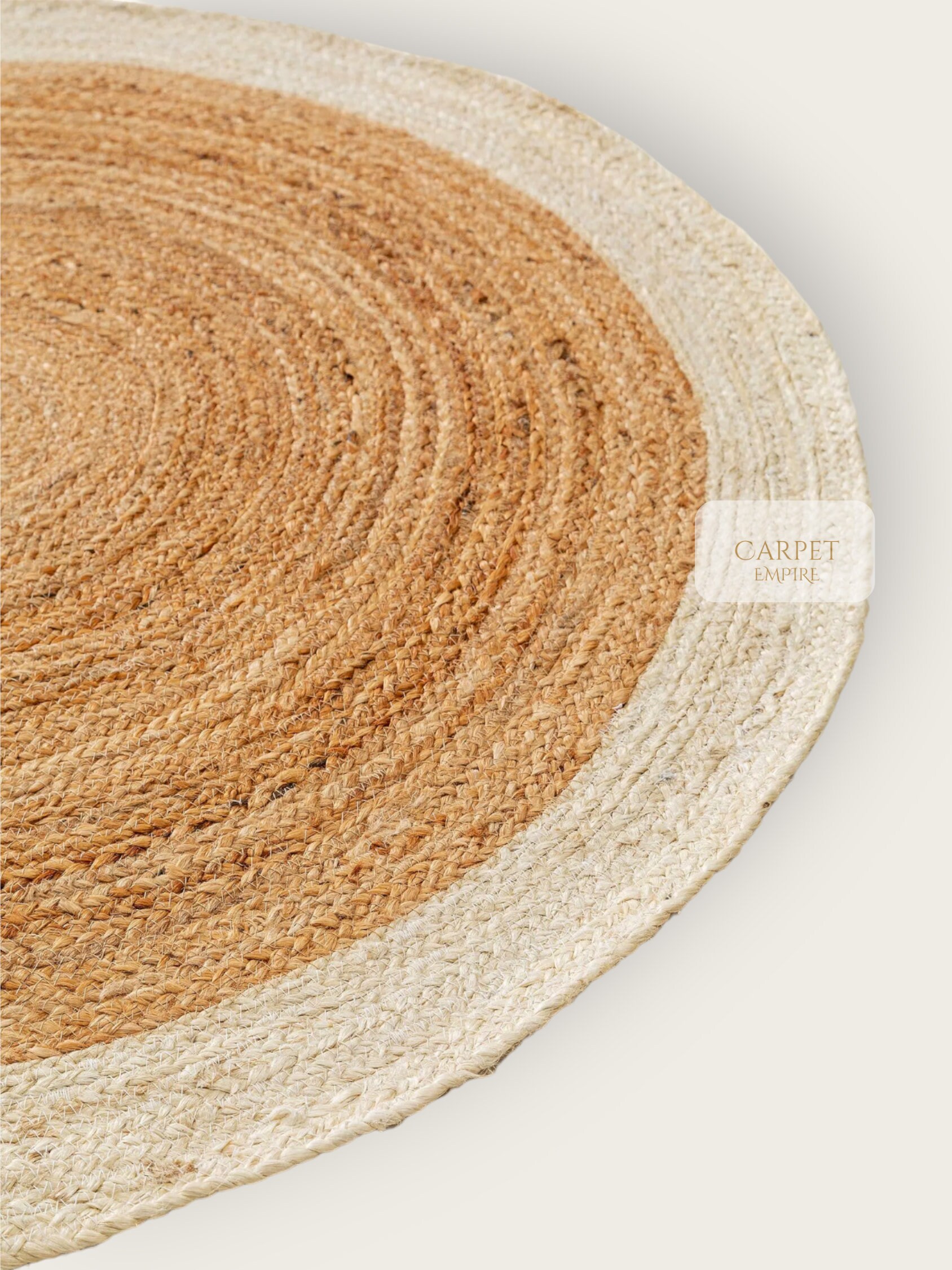 Bordered Jute Rug White Border Jute Rug, Round Rug, Natural Base With White Border, Boho ...