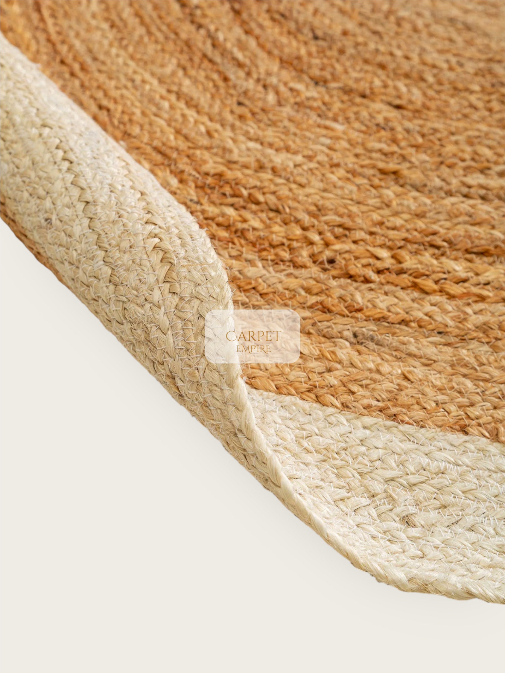White Boarder Rug White Border Jute Rug, Round Rug, Natural Base With White Border, Boho ...