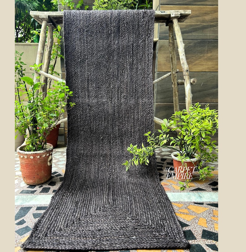 Natural Jute Runner Rug Dark Brown Black Green White Runner Rug Solid