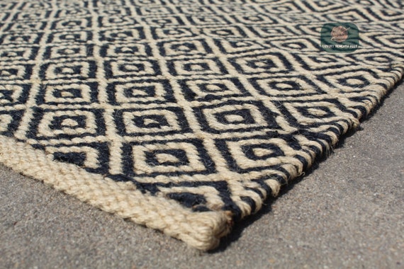 High Traffic Jute Rug, Indian Handmade Natural Fiber Area Rug , Geometric Diamond Design , Modern Decor Jute Area Rug , Scandinavian Decor