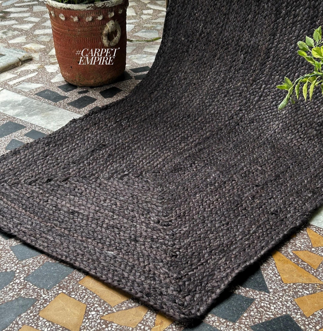 Natural Jute Runner Rug Dark Brown Black Green White Runner Rug Solid