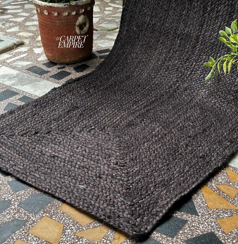 Natural Jute Runner Rug Dark Brown Black Green White Runner Rug Solid