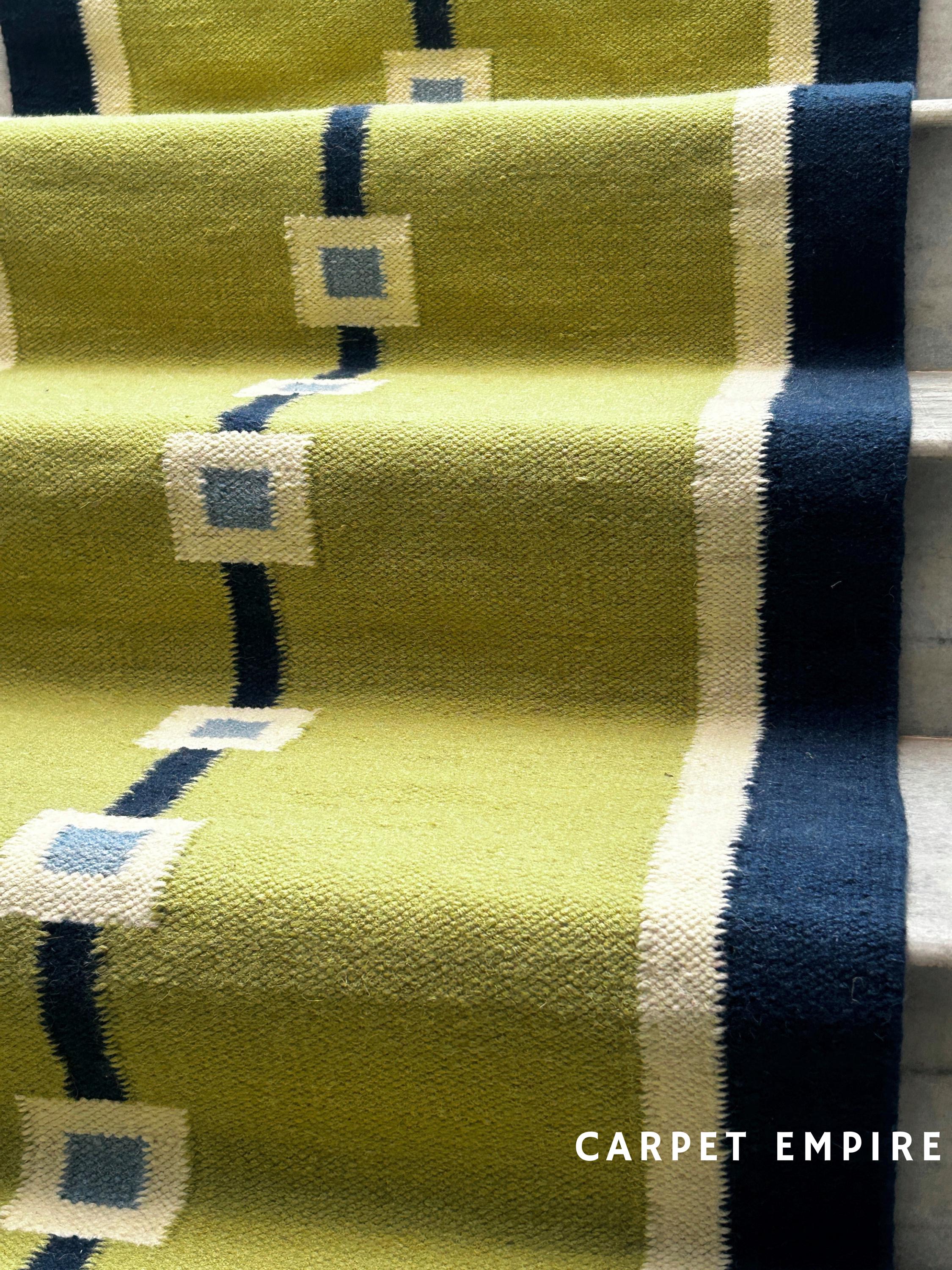 Boho Green Runner: Lime Hallway-stairway Runner • Wool Chartreuse Navy ...