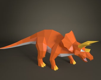 Triceratops lågpoly-dinosaurie, Papperspyssel, DIY, Lågpoly, Triceratops-modell, PDF-papperspyssel, Jurassic lågpoly