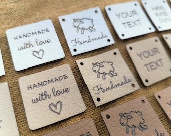 Set of 50 tags, engraved labels, vegan faux leather tags, your logo, personalized labels, tags, personalization, square, text, graphics.