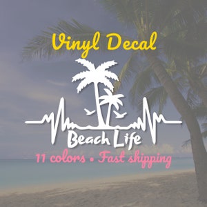 Beach Life Palm Tree Vinyl Decal Sticker, Adventure Decal, Outdoor Sticker, Nature Decal, Beach Decal, Ocean Decal