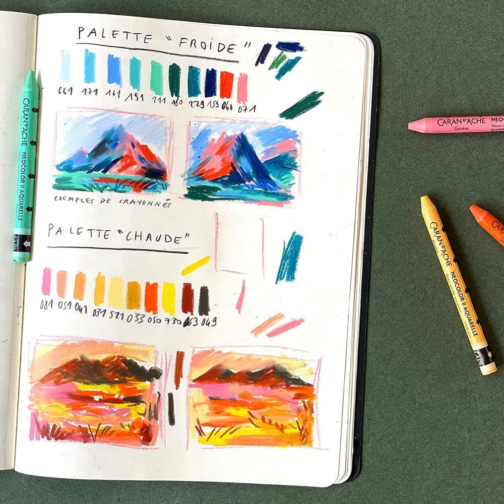 Caran D'ache 15 Neocolor I Wax Pastels DIY Color Swatch Book Style 1 