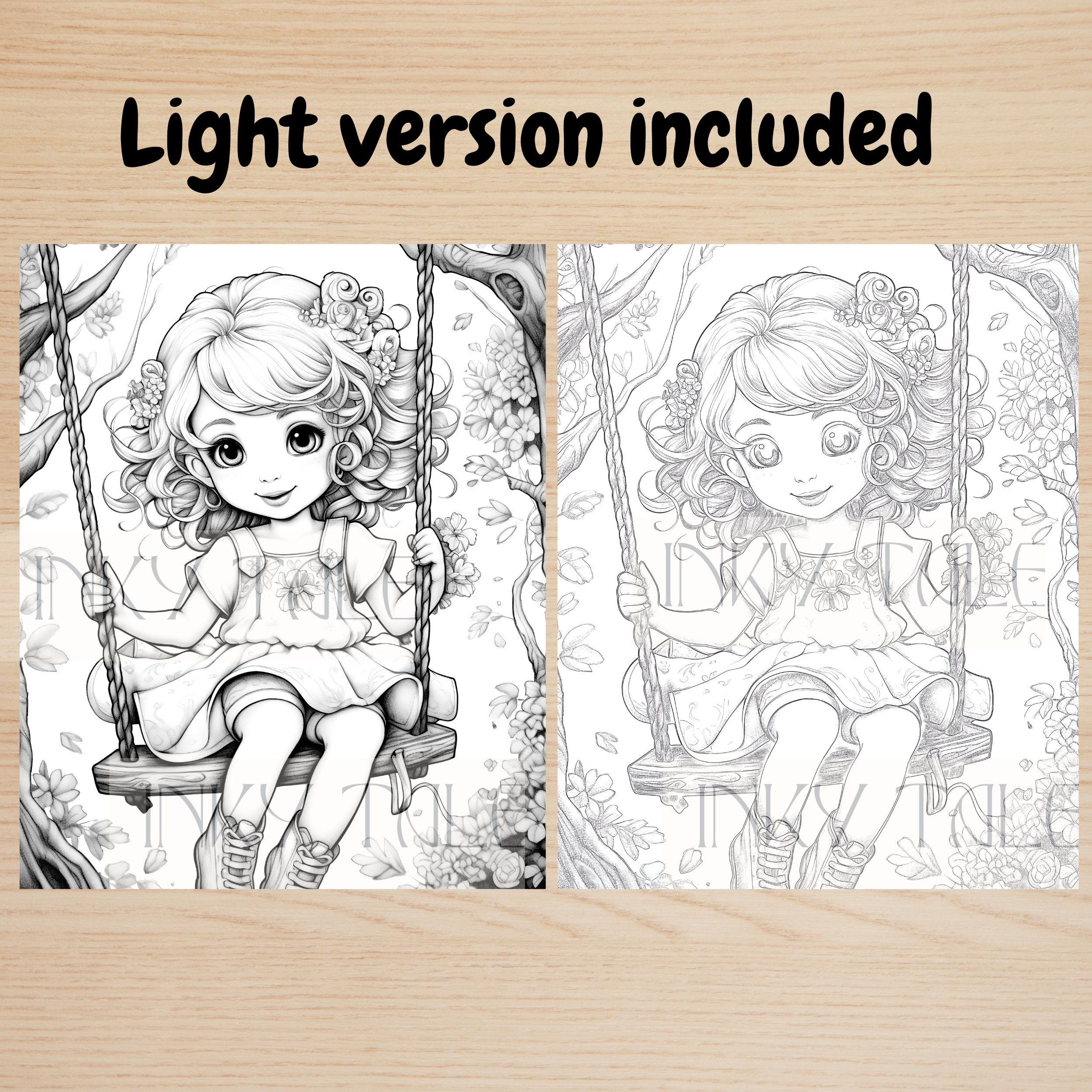 6 Forest Girls Coloring Book Printable Adult Coloring Pages Download Grayscale Illustration ...