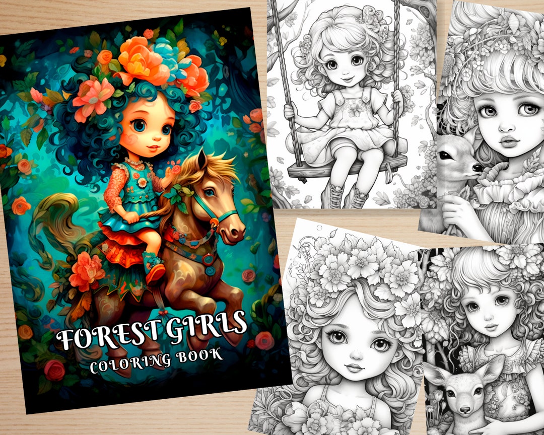 6 Forest Girls Coloring Book Printable Adult Coloring Pages Download ...