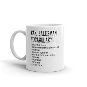 Woordenschat op het werk Mug-Onbeschofte Autoverkoper Mok-Grappige Autoverkoper Mokken-AutoVerkoper Mug-Collega Mok, Autoverkoper Cadeau, Verrassingscadeau, Mok