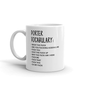 Woordenschat op het werk Mug-Rude Porter Mug-Funny Porter Mugs-Porter Mug-Collega Mug, Porter Gift, Surprise Gift, Workmate Mug