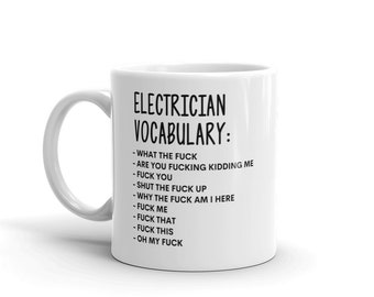 Vocabulary At Work Mug-Rude Electrician Mug-Funny Electrician Mugs-Electrician Mug-Colleague Mug,Electrician Gift,Surprise Gift,Mug