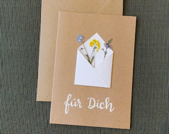 Karte mit Trockenblumen „für Dich“ – mit Briefumschlag