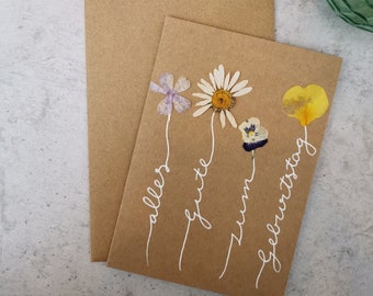 Carte avec fleurs séchées « Joyeux anniversaire » – anniversaire, félicitations, salutations