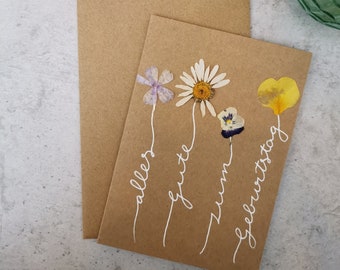 Card with dried flowers “Happy Birthday” – birthday, congratulations, congratulations