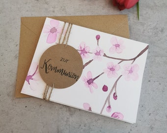 Card with flower branch "To Communion" – Communion, congratulations, congratulations