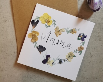 Carte avec fleurs séchées « Maman » – Fête des Mères, carte pour maman