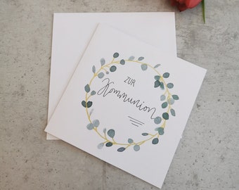 Card with eucalyptus wreath "For Communion" – Communion, congratulations, congratulations