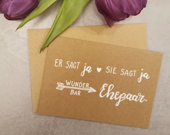 Card with hand-lettered message "Married couple" – Wedding, congratulations, best wishes