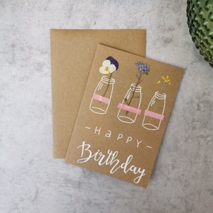 Kaart met gedroogde bloemen "Happy Birthday II" – verjaardag, felicitaties, groeten