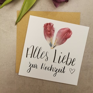 Karte mit Trockenblumen „Alles Liebe zur Hochzeit“ – Hochzeit, Glückwünsche, Gratulation