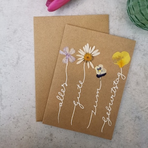 Card with dried flowers “Happy Birthday” – birthday, congratulations, congratulations