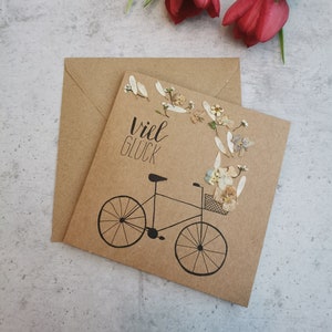 Karte mit Trockenblumen „Fahrrad“ – viel Glück, viel Erfolg