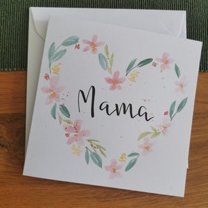 Biglietto con ghirlanda acquerellata “Mamma” – Festa della mamma, biglietto per la mamma