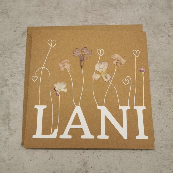 Personalized birth card “Name with dried flowers” – birth, birth card, baby, gift