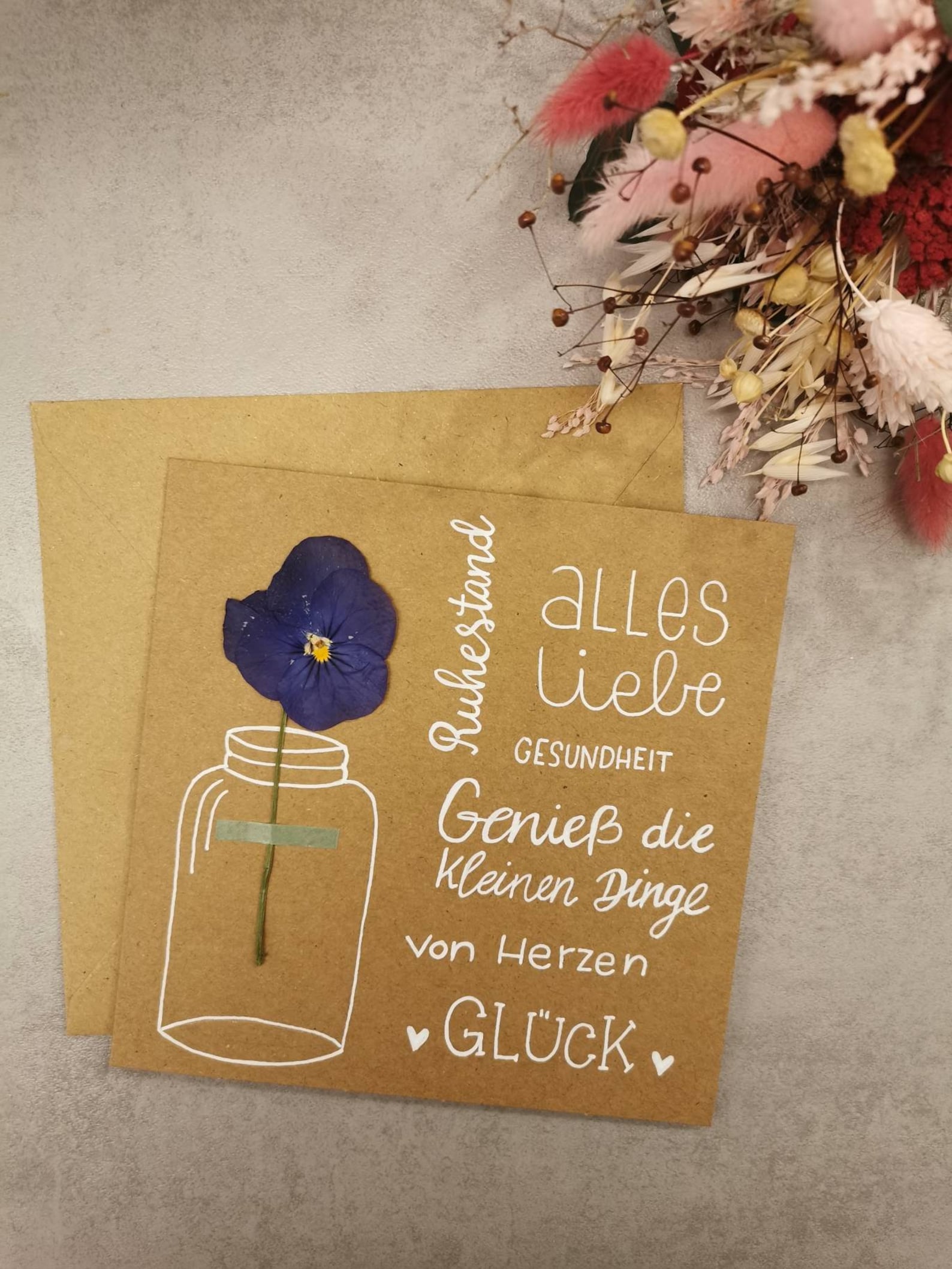 Karte mit Trockenblume zum Ruhestand Rente, Abschied, Ruhestand Etsy