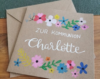 Tarjeta con flores “Para la Primera Comunión” – Primera Comunión, felicitaciones, los mejores deseos
